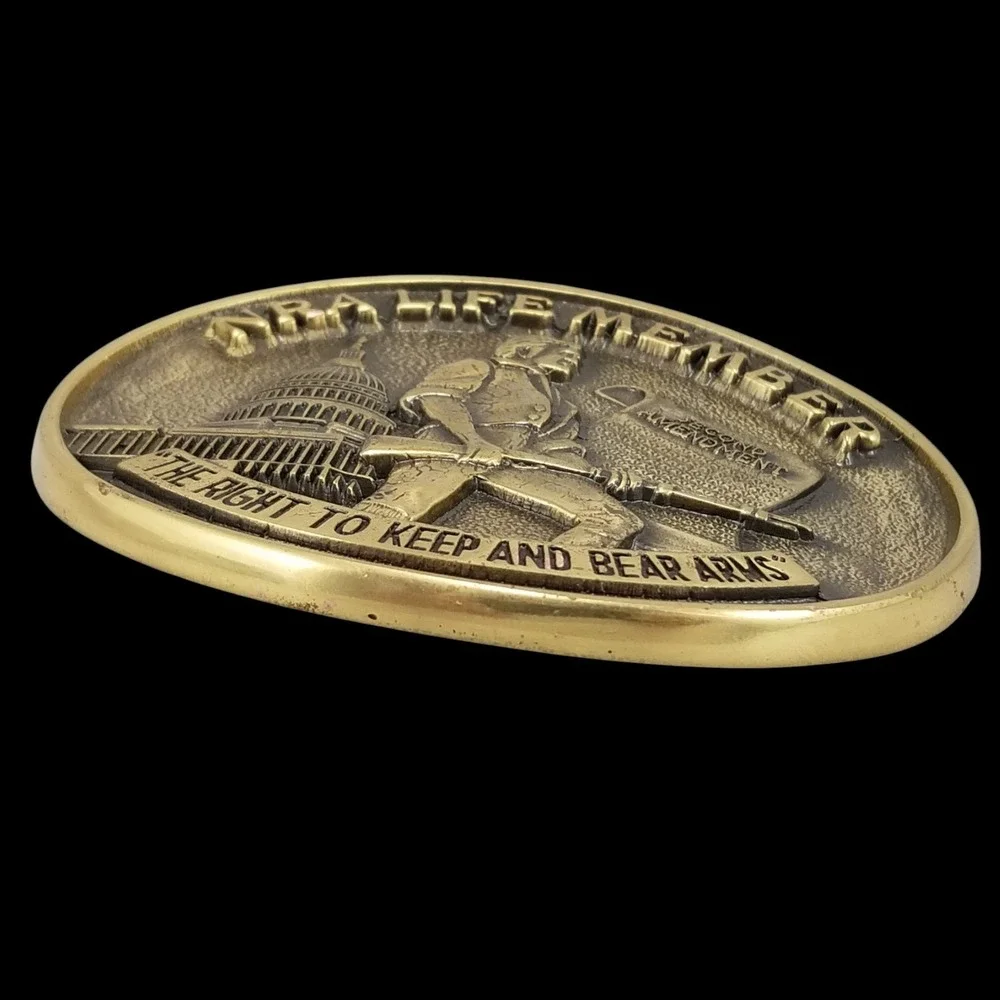 Jadco Brass NRA Life Member Belt Buckle Second Amendment Right to Keep Bear Arms